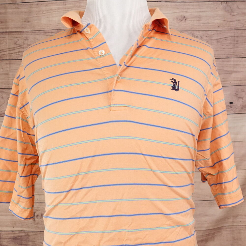 PETER MILLAR ORANGE STRIPED DOUBLE MERCERIZED COTTON GOLF‎ POLO SHIRT MENS XL